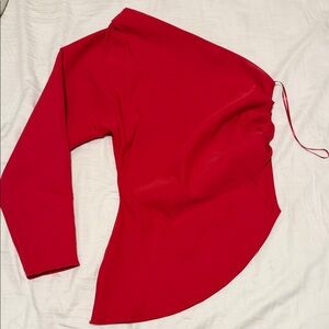 Zara Red One-Shoulder Top Ruched Side